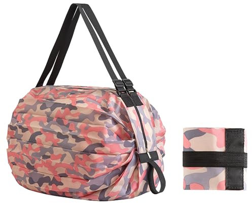 GMYIAK Multifunktionale Faltbare Tasche, Faltbare Reusable Shopping Grocery Bags, Handtasche Schultertasche, Große Kapazität Einkaufstaschen, Sport Fitness Taschen (Rosa)