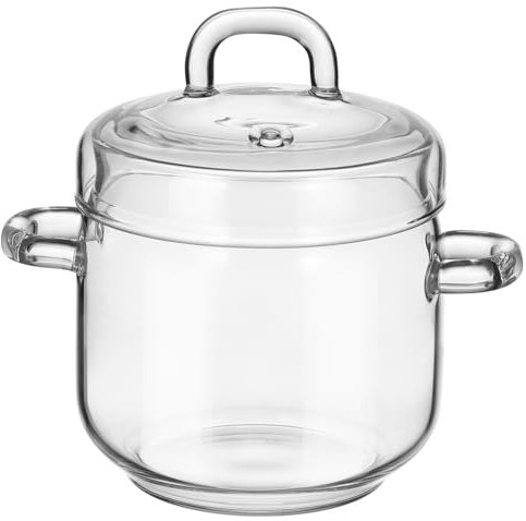 PAMINGONO Glass Soup Pot with Lid 350ml Heat-Resistant Stew Pot Medium Size Double Handle Kitchen Cooking Bowl for High-Temperature Stewing and Soup Preparation