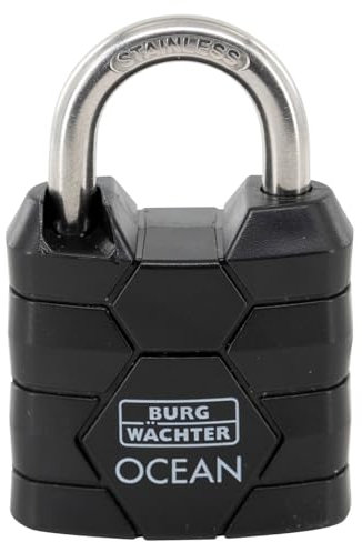 BURG-WÄCHTER Ocean 490 Ni 30 SB - Lucchetto con 2 chiavi, spessore 4,8 mm, resistente all'acqua di mare, corpo in ottone massiccio, doppio blocco, colore: Nero
