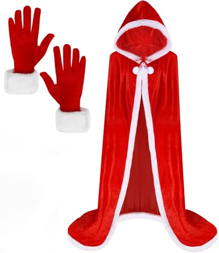 Beipegin Deguisement Noel Femme Cape Luxe Flanelle Rouge Capuchon Gants Costume Mère Noël