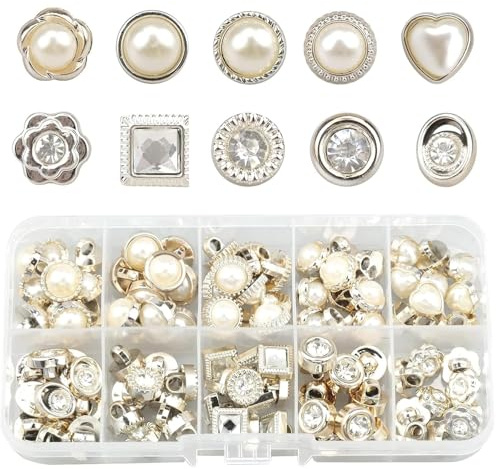 KiKiHong 100 botones de perlas, botones de costura vintage, botones de costura de cristal blanco, botones de ropa para coser camisas, blazers (10 estilos)