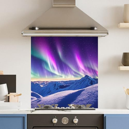 Toughened 6mm Glass Kitchen Splashback 70 x 75cm Colourful Northern Lights Heat Resistant Back Splash for Cookers Hob