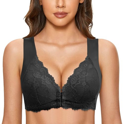 Shffuw Pull On Bras for Women UK Post Op Bras for Women Womens No Ring French Womens Front Close Bra T Back Plus Size Seamless Unlined Bra for Large Bust 40c Bras for Women Sports Bras (Black, 9XL)