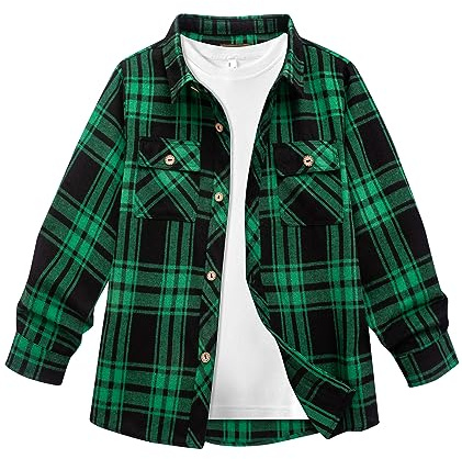 JACKETOWN Camicia Camicia da Bambino a Maniche Lunghe a Quadri per Bambini Camicia Casual per Bambini Camicie in Cotone Camicia per Bambini con Taschino sul Petto
