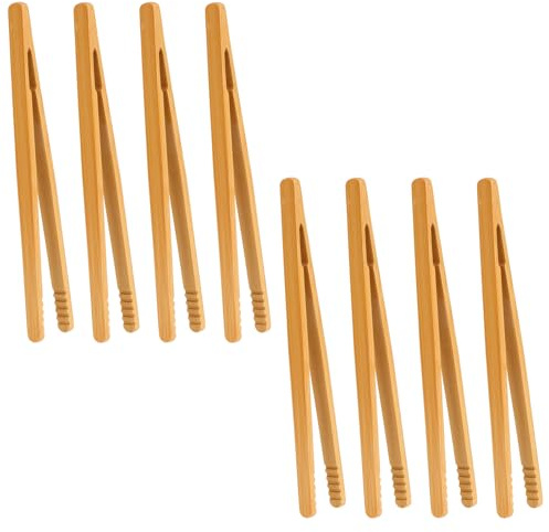 8 Stück Küchenzange, 18cm Bambus Zange, Grillzange aus Holz, Pinzette Küche, Hot Pot Zubehör, Küchenzangen mit Antirutschrille für Toast, Tee, Barbecue, Picknick, Früchtetee, Wiederverwendbar