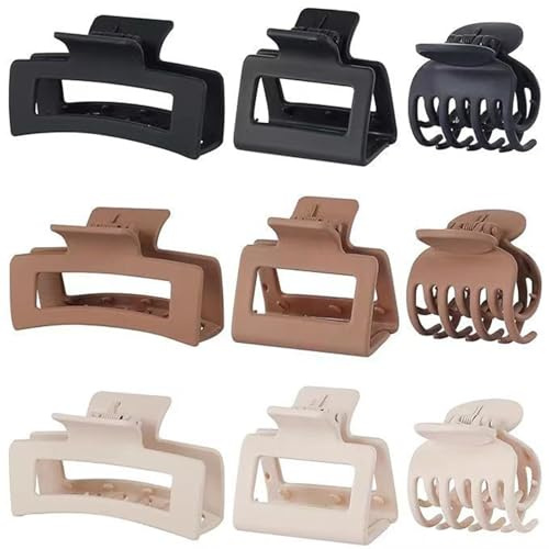 9PCS Matte capelli clip spessi sottili ricci dritti capelli lunghi antiscivolo quadrato grandi clip artiglio capelli forte tenuta media pinze per capelli piccoli clip di capelli