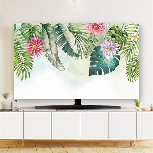Hixingo TV Cover Decorative, 3D Green Plant Pattern TV Dust Cover 32-80inch TV Screen Dust Cover Universal Television Cover Stretch TV Screen Protection Cover (55inch,Flower)