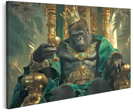 islandburner Tableau sur toile Motif gorille royal avec couronne et calice pour le salon, les amateurs d'art, galerie, images murales