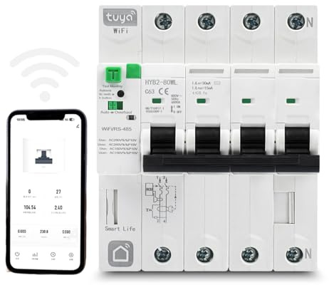 Jadeshay Fi Schutzschalter 63A 30ma 4 Polig, Sicherungsautomat Smart Wifi Leistungsschalter Wiedereinschaltender Leckage Über- und Unterspannungsschutz, TUYA Smart Life APP-Fernbedienung