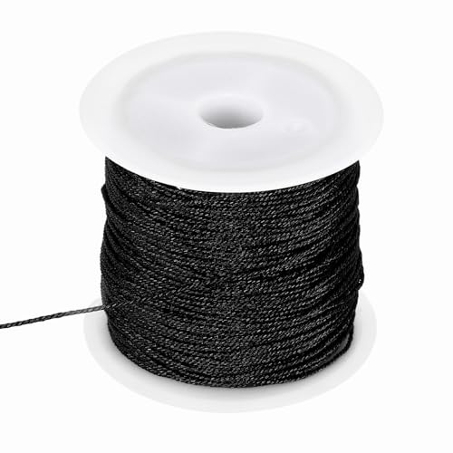 sourcing map 0.8mm Metallic Cords Thread,12 Ply Metallic Ornament Twine Non Stretch Tinsel String Rope for Jewelry Making Gift Wrapping, Black, 27.34Yards