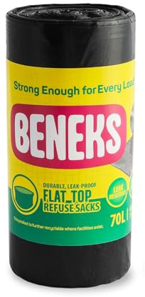 BENEKS 70L to 100L Heavy Duty Black Bin Bags – Strong Large Refuse Sacks – Flat Top, Tear-Resistant – 40 Bags per Roll – Size 75 x 85 cm – Ideal for Household, office & Commercial Waste