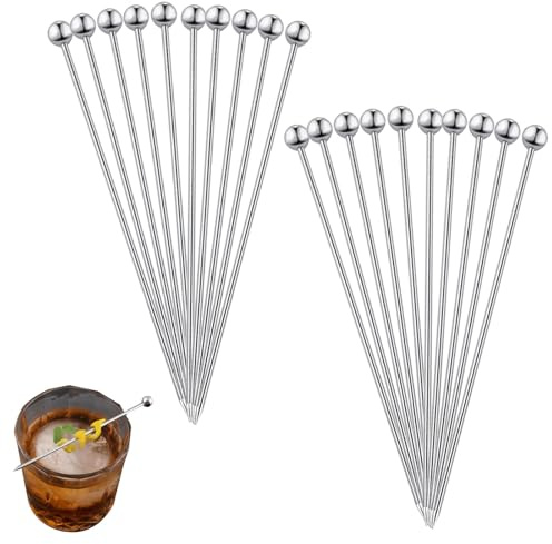 20Pcs Cocktail Picks, Upgrade Stainless Steel Cocktail Sticks Reusabl Olive Picks Metal Drinks Skewers Martini Olive Skewers for Cocktail Party, Barbeque Snacks, Drink, Picnic Sandwich (20 pcs)