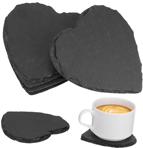 LOLIPPYY Sottobicchieri in Ardesia Forma Cuore Nero 4 Pezzi Sottobottiglia per Vino, Bevande Calde e Freddi, Protettivo per Tavoli Decorativo