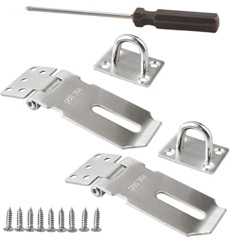 2 juegos de pestillos de 4 Pulgadas puerta con candado de 10 cm con tornillos y destornilladores, Cerradura de puerta con pestillo de acero inoxidable 304.Dispositivo de seguridad para puerta