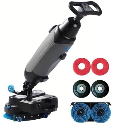 Lissontine Pulidora y Abrillantadora de Suelos Multifuncional, Fregadora Ligera, Cepillo Rotativo 360°, Fregadora de Suelos Comercial, Limpieza Profesional y Alta Eficiencia para Oficinas Grey