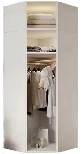 Polygonaler Eckkleiderschrank - Kleine Wohnungsaufbewahrung - Weißes Finish mit Aufhängestange - Schlafzimmerschrank - Platzsparende Montage erforderlich - Stilvolle Aufbewahrungslösung