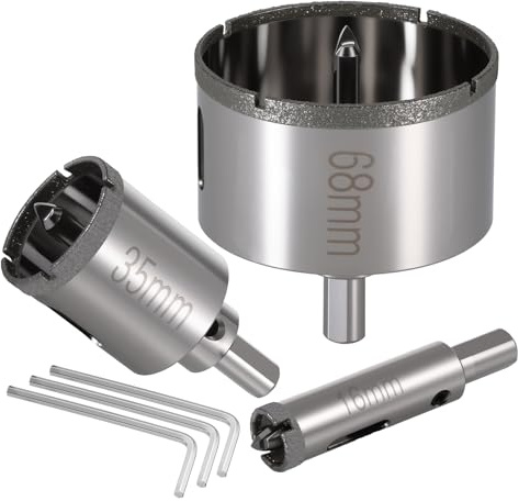 3-tlg Diamant Bohrer Fliesen, Bohrkrone 68mm 35mm 16mm, Bohrer Fliesenbohrer, Diamant Bohrkrone mit Zentrierbohrer, Diamantbohrer für Fliesen, Marmor, Granit & Porzellanfliesen