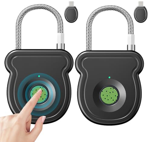 2 stycken hänglås fingeravtryck lås, typ C laddningslås biometriskt smart lås intelligent elektroniskt dörrlås bärbar USB-nyckel för gym, kontor, ryggsäck, resväska, skåp