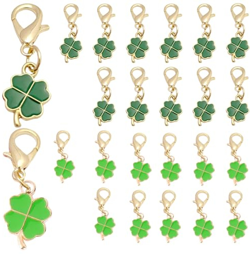 TEOZBLU 24pcs Kleeblatt Glücksbringer Glücksbringer Charms Anhänger Mini Kleeblätter Glücksbringer Deko Basteln DIY Schmuck Halsketten Handwerk Silvester Geburtstag Abschied Dankeschön Klein Geschenke
