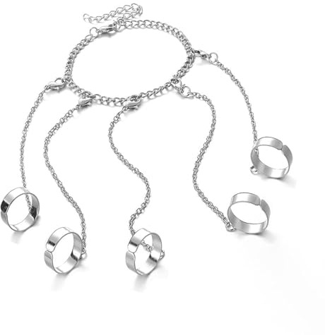 Vayrihom Anello punk con bracciale a catena, bracciale regolabile con anello per donna e uomo,bracciale schiavo in argento,accessori gioielli