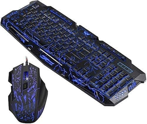AIEIJJH Tastiera USB Cablata per Gaming e Mouse Combo Luci LED Che Cambiano Colore Effetto Screpolato Mouse da Gioco 7 Pulsanti Tastiera Impermeabile Antipolvere per PC