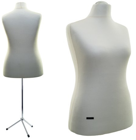 Schneiderpuppe LUCCESI | zum Probierpreis! | Größen S - XL (Female) | Torso Size: XL (44-46) | Wechselbezug Creme-Weiss | Metall-/Chrom-Dreibein | Damen - Schaufensterpuppe