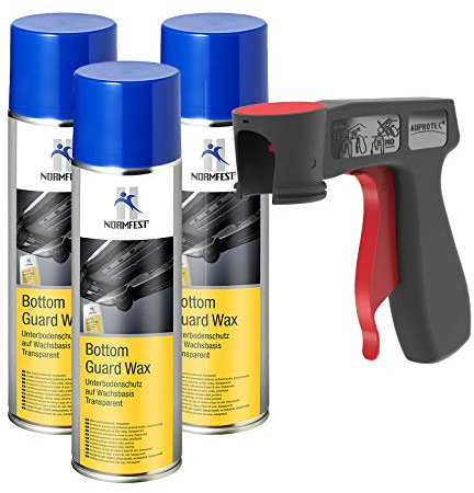 AUPROTEC Pistolengriff + Normfest Unterbodenschutz Wachs Steinschlagschutz Bottom Guard Wax Spray 3X 500ml