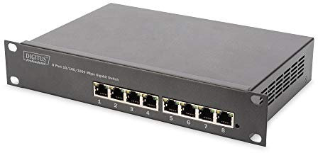 DIGITUS Commutateur réseau Gigabit Ethernet – 10 pouces – 8 ports – Unmanaged – fond de panier 16 Gbit/s – Auto MDI/MDI-X – noir