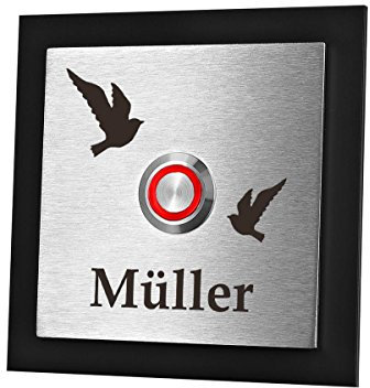 polar-effekt Personalisierte Türklingel aus Edelstahl V2a und Acryl - Klingelschild mit Gravur – Klingelknopf ROT - Klingelplatte Geschenk zum Einzug [ohne Montagezubehör] Motiv: Vogelpärchen