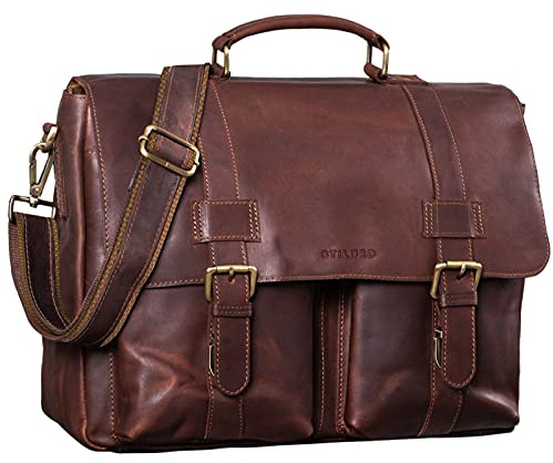 STILORD Zeus Große Leder Aktentasche Vintage Lehrertasche Businesstasche 15,6 Zoll Laptoptasche XL Umhängetasche Herren Damen Echtleder aufsteckbar Farbe:Cognac - Dunkelbraun