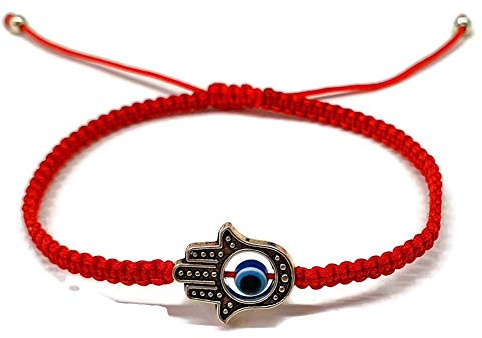 MYSTIC JEWELS By Dalia – Macrame Red Thread Bracelet for Luck – Blue Turkish Eye with Fatima Hand Hamsa