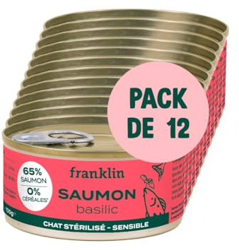 Franklin - Patés sin Cereales - Gato - 100% Natural - Hipoalergénico - Alto Contenido en Carne y Pescado - Pollo, Salmón, Arándanos - 16x100g