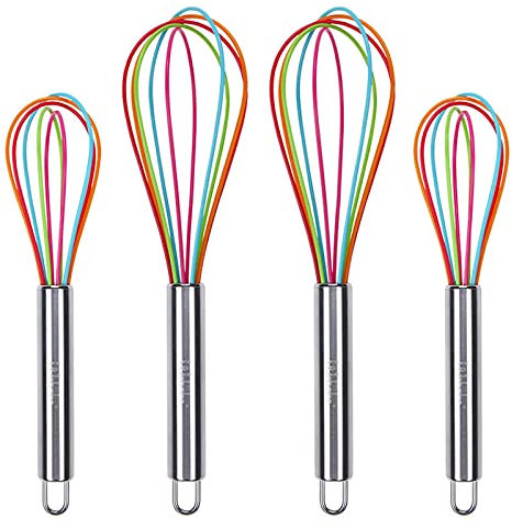 Webake Schneebesen Silikon Klein Ballonschneebesen Set Rührbesen 25cm 22cm 4 Stück Mit Edelstahl Griff für Mischen, Schneebesen, Schlagen, Aufschäumen und Rühren