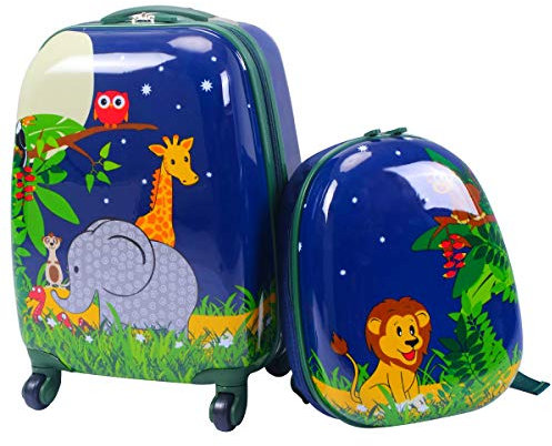 DREAMADE 2 TLG. Kinderkoffer & Rucksack, 16” +12” Kinderkofferset, Kindertrolley Kindergepäck, Handgepäck Reisegepäck Hartschalenkoffer für Kinder (Dunkelblau, 16 Zoll +12 Zoll)