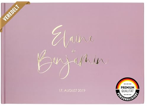 DeinWeddingshop Deluxe Hochzeitsgästebuch - personalisiert & veredelt - Gästebuch zur Hochzeit, Hardcover in Gold, Rosé-Gold, Silber oder Kupfer, A4 quer (Inhalt blanko - weiße Seiten, altrosé)