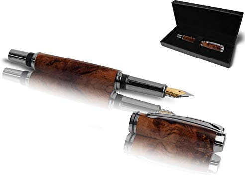 Handgefertigter Füllfederhalter aus Echtholz | Geschenkset mit Füller aus Holz & Etui | Exklusives Business Geschenk Set für Mitarbeiter und Kunden (Weinrebe)