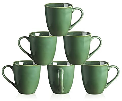 vicrays Porcelain Tea Mug Set of 4, 350 ml, Stoneware Coffee Mug for Men, Women, Unique Glazed Mugs with Handle for Coffee, Tea, Milk, Cocoa, Cereal(Green)