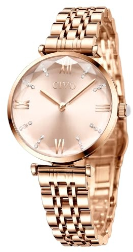 CIVO Reloj Mujer Analogico Relojes Pulsera Mujer Inoxidable Impermeable Minimalistas Reloj Mujeres Oro Rosa Moda Casual Negocios