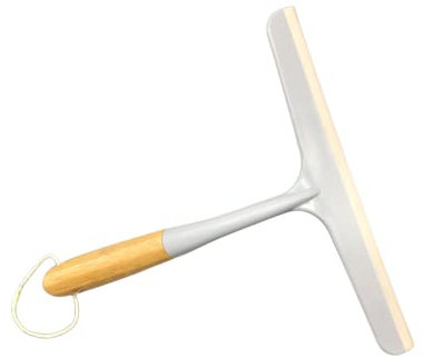HMH-Shop Rasqueta limpiacristales de ducha con mango de bambú y silicona, 24,50 cm de ancho