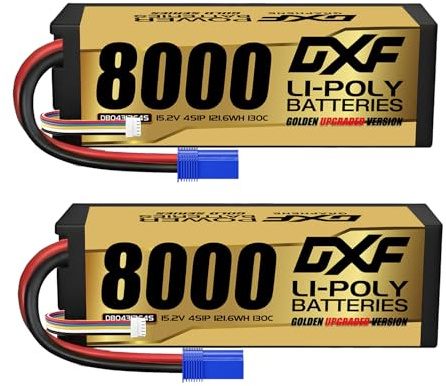 DXF 4S 8000mAh 15.2V 130C Hartschalenhülle für Lipo Akku mit hoher Kapazität mit EC5 Stecker für RC Auto im Maßstab 1:8, RC Multirotor-Flugzeuge, RC Hubschrauber, RC Boote (2 Stück)