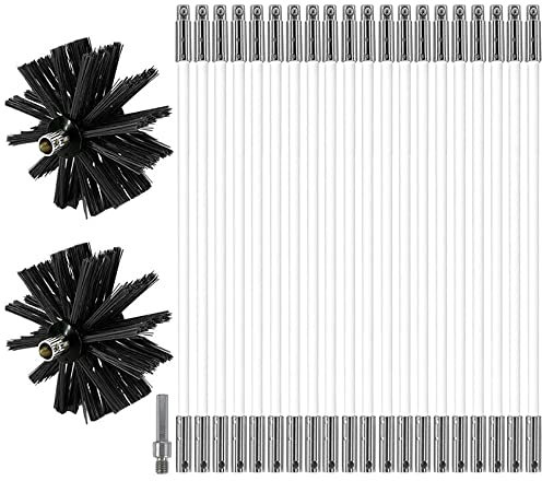 MOCNT Kit di Pennello per Pulizia del Camino Spazzole per Camini Nylon Rotante Flessibile Spazzola Pulizia Camino con 20 Aste Flessibili 2 Testa a Pennello