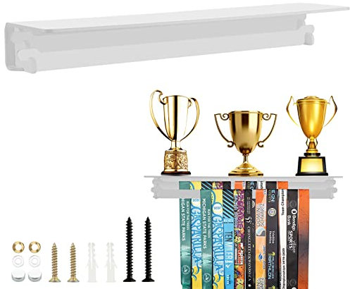 Cosmos Acryl-Medaillen-Display-Halter, Trophäenregal, Organizer, Medaillen-Auszeichnung, Aufhänger und Trophäen, Becher, Wandhalterung, Marathon, Sportler (massiv) Weiß