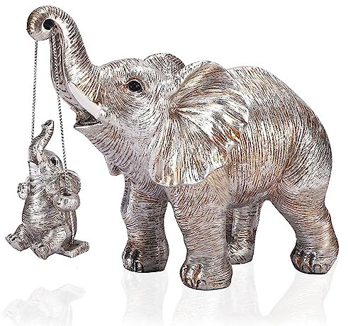 Irayin Elefanten Deko, Elefant Statue Figure, Mama Geschenk, Elefanten Skulptur bringt Glück, Gesundheit und Kraft, Dekoration für Wohnzimmer, Büro, Bücherregal, Schlafzimmer - Silber