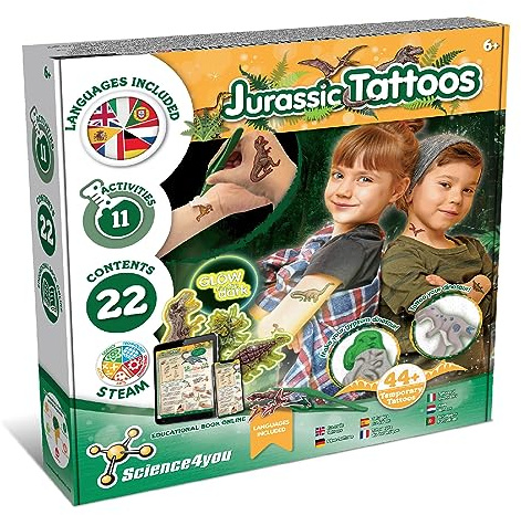 Science4you Dinosaurier Set Kinder, Mach Deine eigenen Temporäre Tattoos, Spielzeug und Spiel, Dino Geschenk für Jungen und Mädchen 6+ Jahre