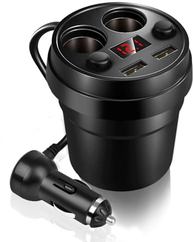 Cargador de Coche Multifunción para Portavasos, USB Dual, Monitoreo de Voltaje en Tiempo Real, Carga Rápida 3.1A con Dos Interruptores para Teléfono, Tableta y PC
