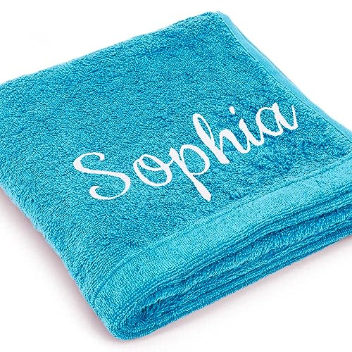 Cawö Premium Handtuch mit Namen oder Wunschtext Bestickt 30 x 50 cm Blau