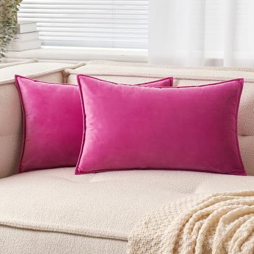 EMEMA Samt Kissenbezug 30x50 Kissenhülle Rose Rot 2er Set Dekokissen | Dekorative Sofakissen Dekokissen Umwickelte Kante Kissenbezüge Zierkissenbezug für Sofa Wohnzimmer Schlafzimmer