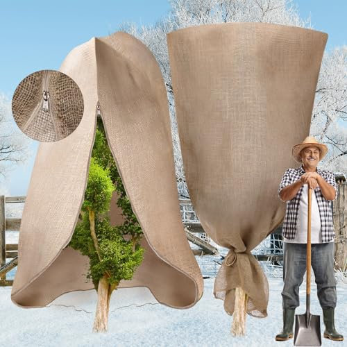 Chapou Lot de 2 sacs réutilisables en toile de jute pour plantes d'hiver avec cordon de serrage et fermeture éclair (200 x 241 cm)