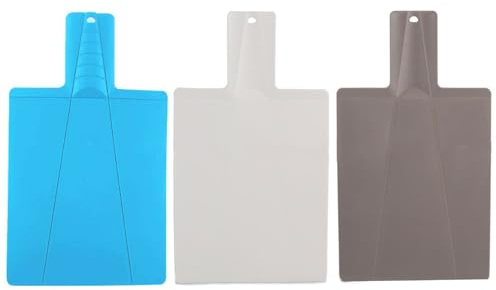 3 Stück Kunststoff Faltbar Schneidebrett, 38x21,5cm Rutschfestes Klappbares Schneidebrett für Küche, Picknick, Schneiden von Obst, Gemüse, Fleisch (Blau+Weiß+Grau)