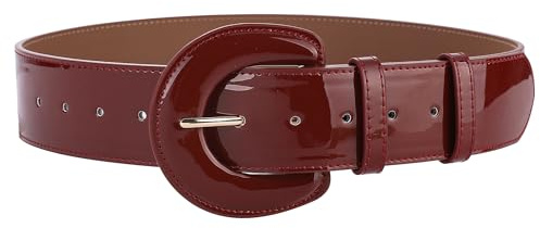 ANNULOYA Wide Patent Leather Belt for Womens with Wide Square Buckle Grommet Cinch High Waist Belts for Dress
